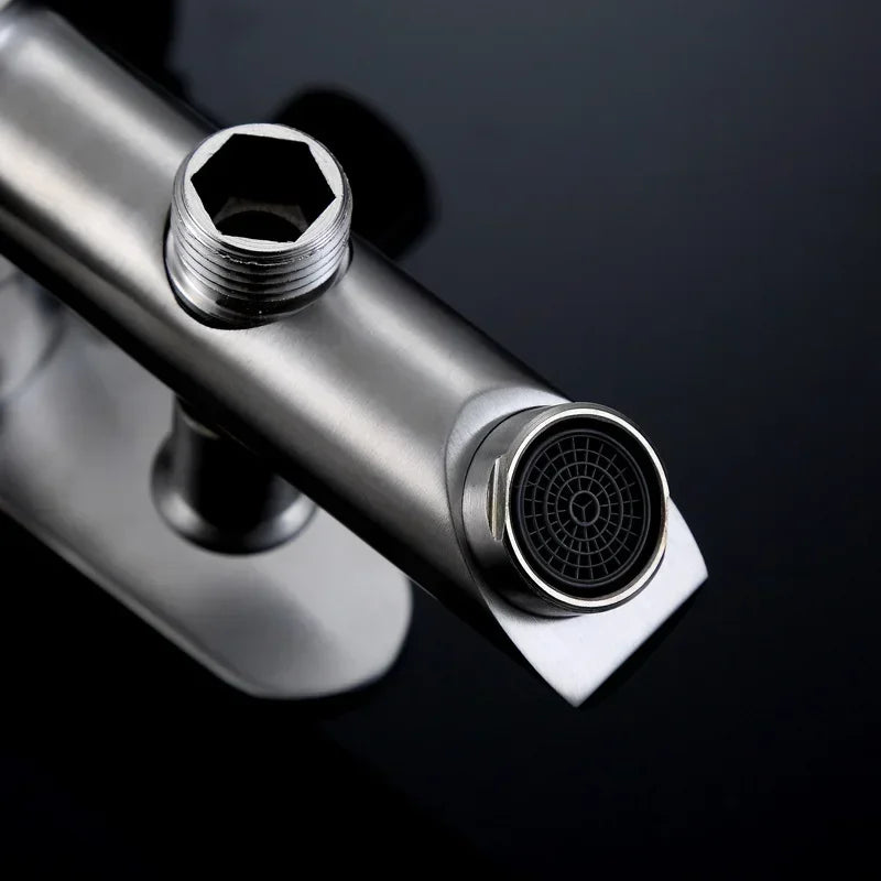 Wall Mounted Cold Hot Water Mixer 304 Stainless Steel Triple Valve Nozzle Tap Bathtub Faucet Bathroom Shower Faucet