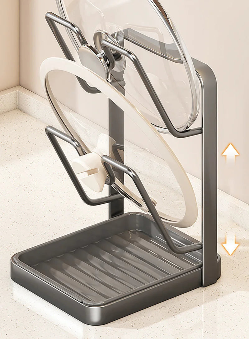 Kitchen Pot Lid Rack No Drill Pot Lid Organizer Kitchen Space Saving Countertop Organizer Rack with Drainage Tray Easy to Clean