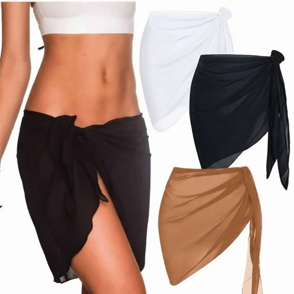 Sexy Solid Color Women Beach Skirt Short Strap Design Bikini Skirt Sheer Swimsuit Coverups Summer Vacation