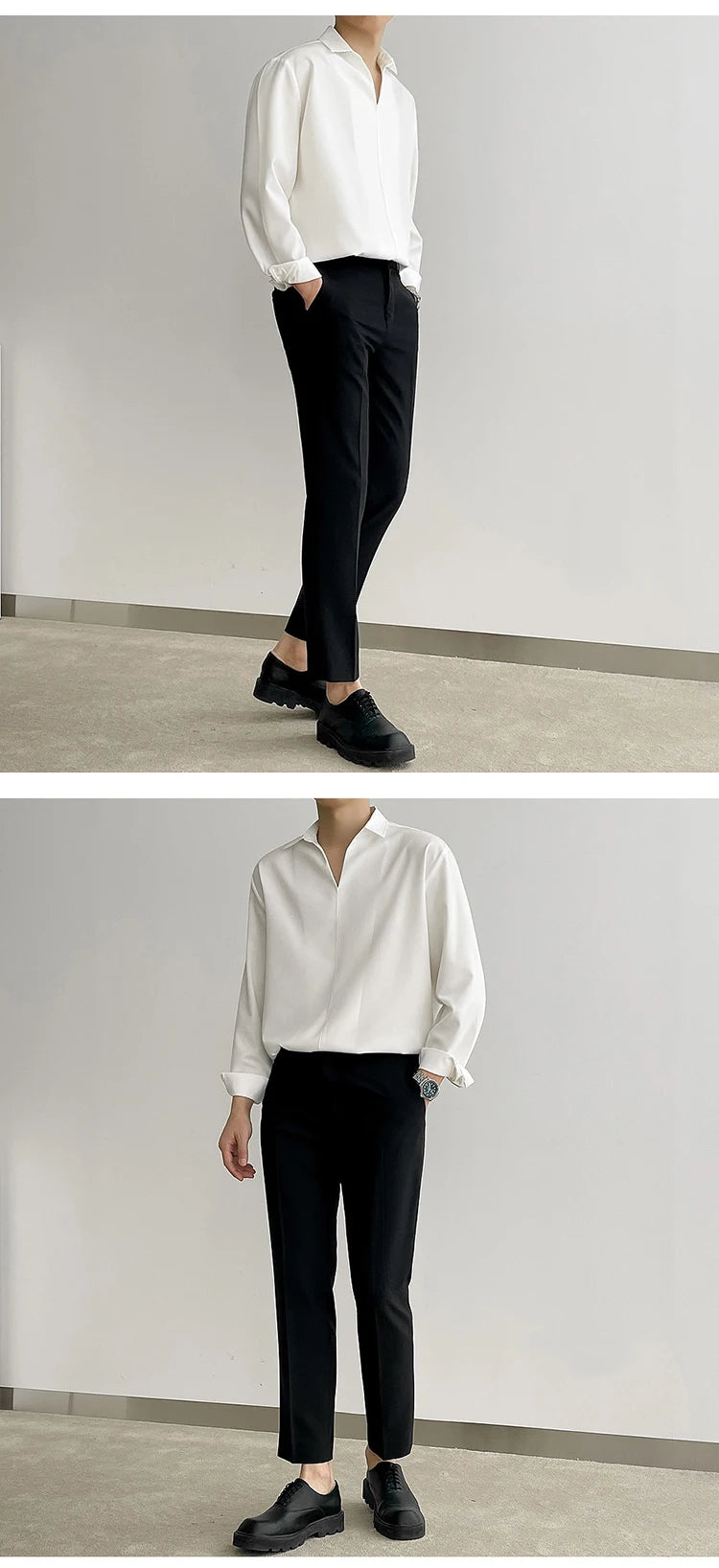 New Korean V Neck Men Shirts Luxury Casual Drooping Style Slim Solid Color Long Sleeve Pullover Blouse High Quality Autumn Tops