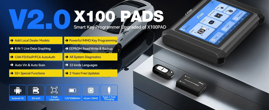 XTOOL X100 PADS V2.0 Key Programmer Automotive Scanner IMMO Read Write Chip All Key Lost OBD2 Diagnostic Tool With CANFD DOIP