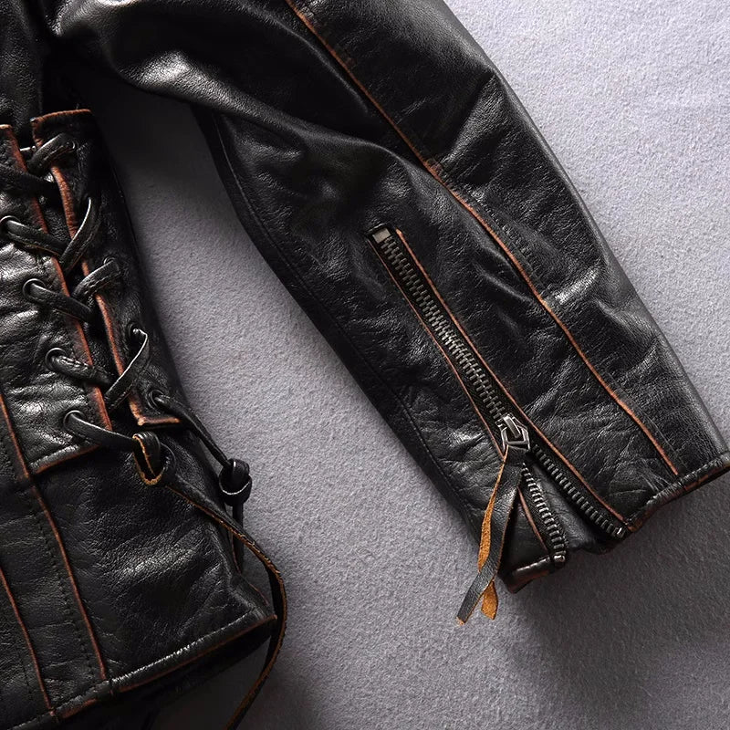 Vintage Black Winter Leather Jacket Men Retro Style Plus Size 5XK Natural Thick Cowhide Diagonal Zipper Genuine Leather Coat
