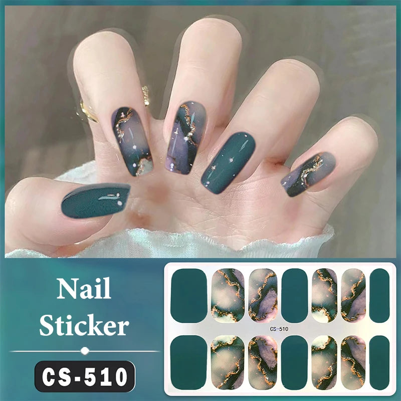 No Baking Lamp Waterproof Nail Wraps Full Cover Nail Stickers Firm And Not Easy To Fall Off 14 Nails/Set Multi Color Nail Patch