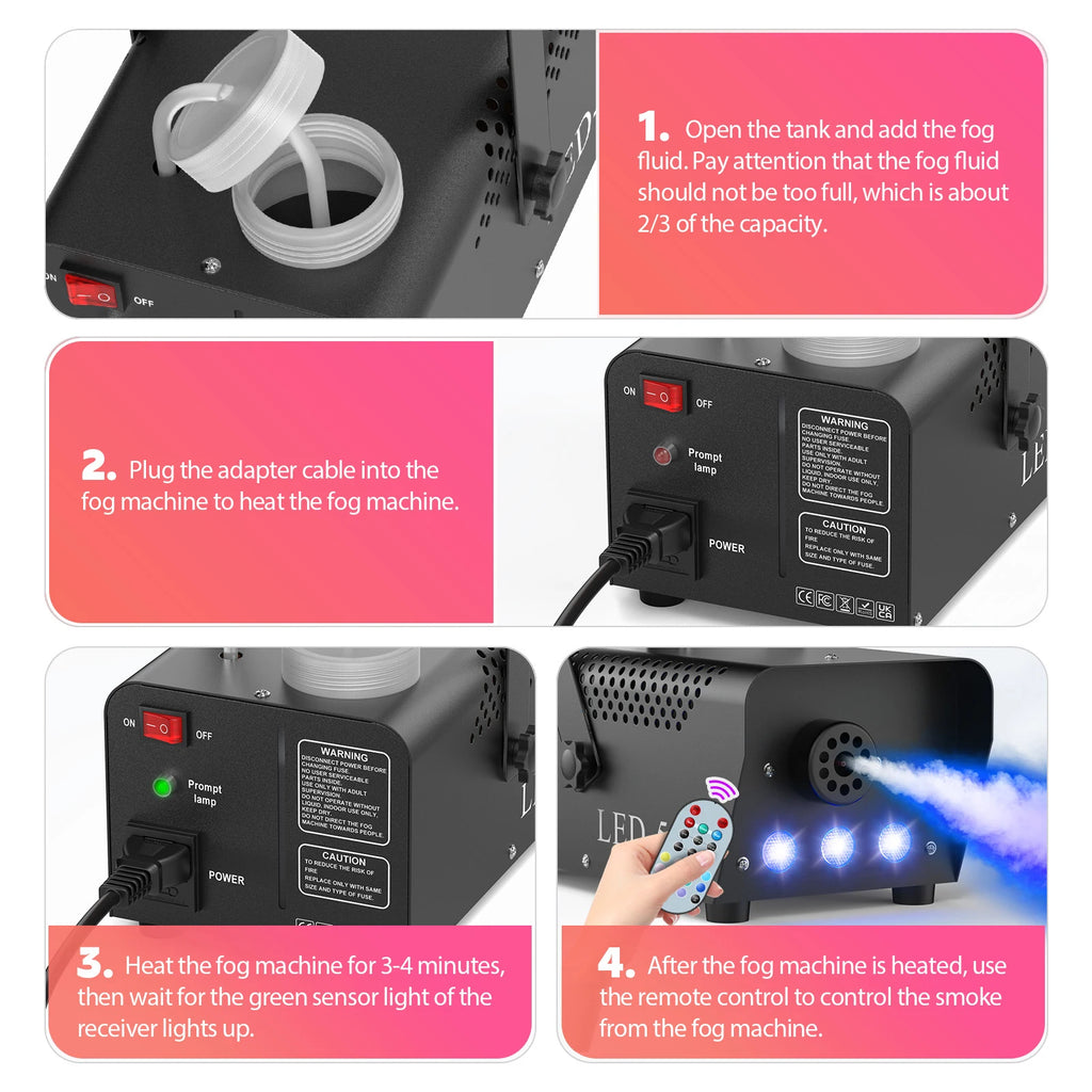 Datewink 500W RGB LED Smoke Fog Machine Fogger Ejector Stage Lighting Effect Remote Control For Wedding DJ Disco Party Club Bar