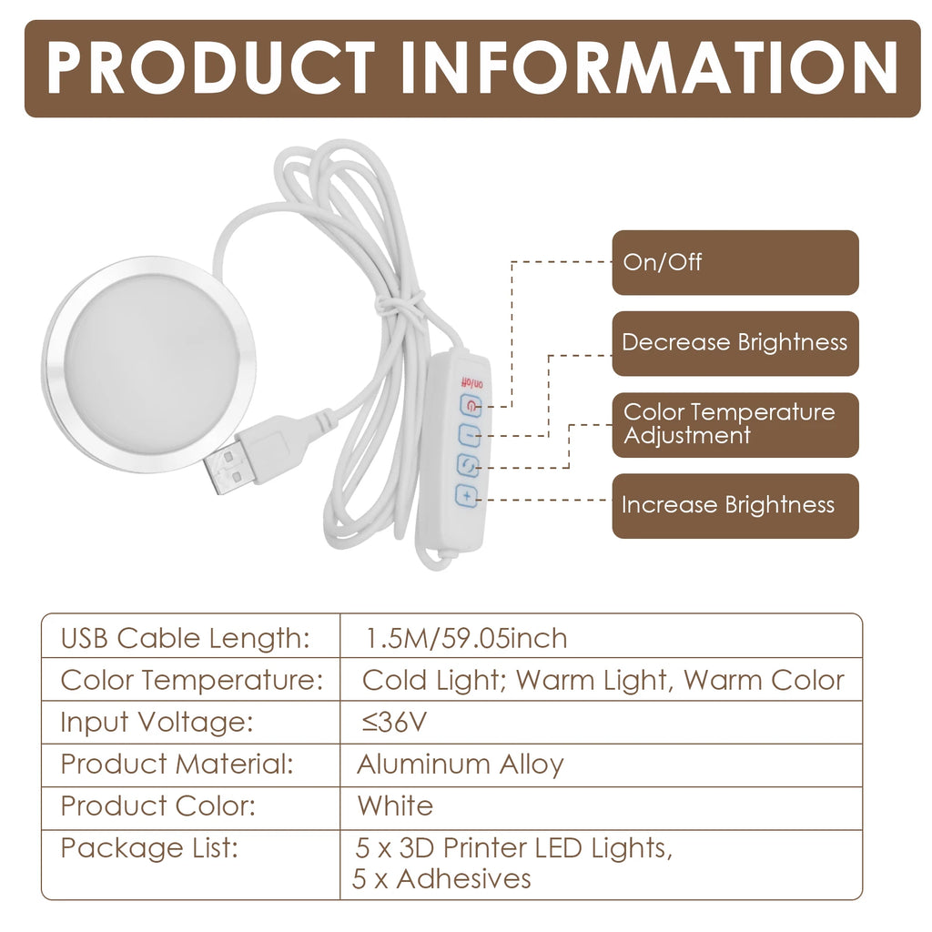 For Bambu Lab LED Lamp Kit 001 White/Cold/Warm White DC 5V 3W RGB For Bambu Lab 3D Printer Parts Official Bambu Lab Accessories