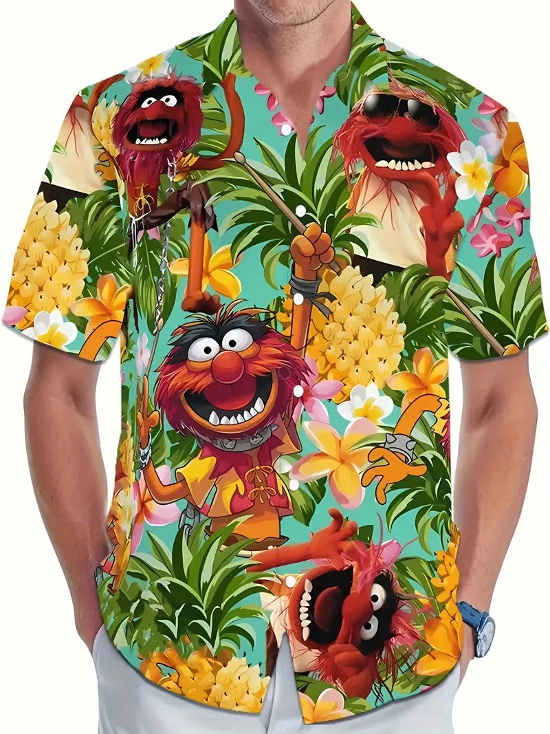 2026 Men's Vocation Lapel Camisa Vacation Hawaiian Shirts Flamingo 3d Print Fashion Unisex Beach Short Sleeve Blouse