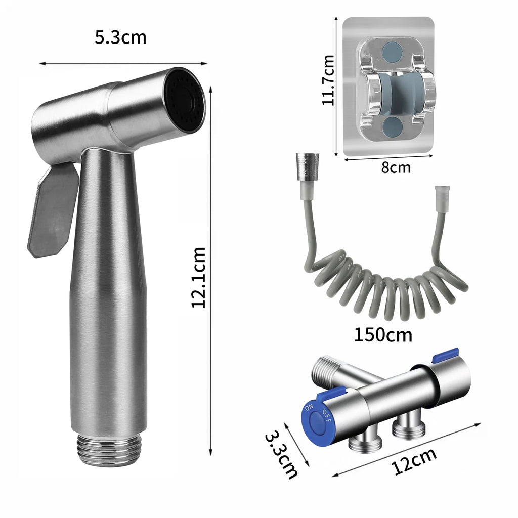 Toilet Bidet Sprayer Gun Set 304 Stainless Steel Handheld Faucet Spray With 1.5M Flexible Hose Bathroom Shower Self Cleaning