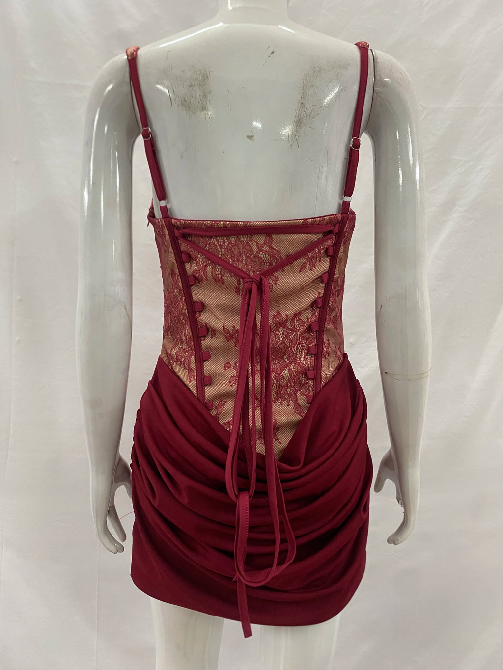 Spaghetti Strap Lace Corset Mini Dress Women Back Lace Up Draped Satin Bodycon Party Club Short Dress INS Style