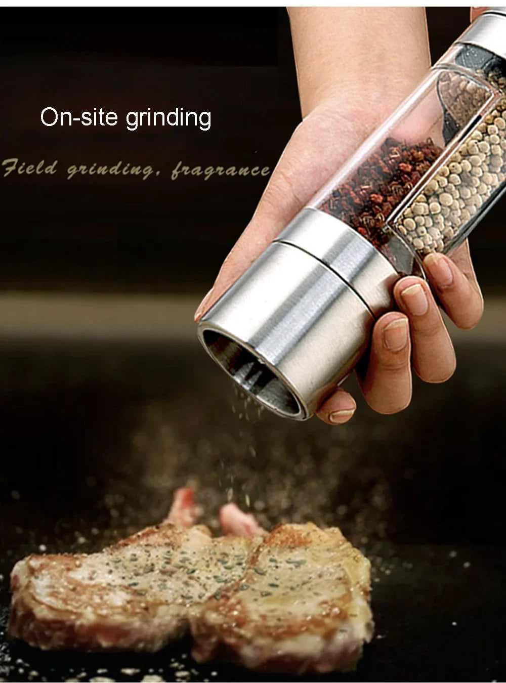 Double Head Pepper Grinder Stainless Steel Spice Bottle Pepper Mill Manual Spice Grinder Mill Household Kitchen Gadgets
