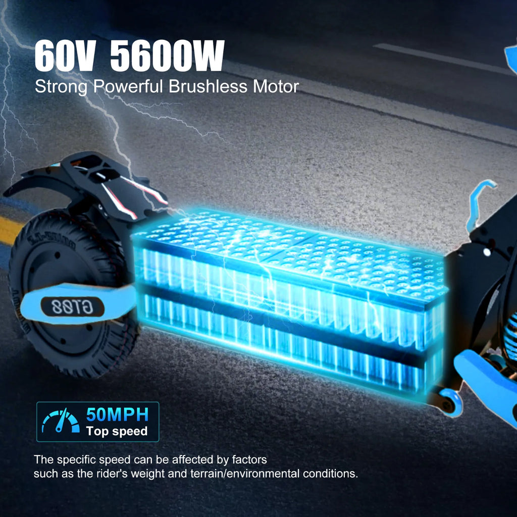 Dual Motor Off Road Electric Scooter for Adults 5600W 50MPH 43Miles Escooter