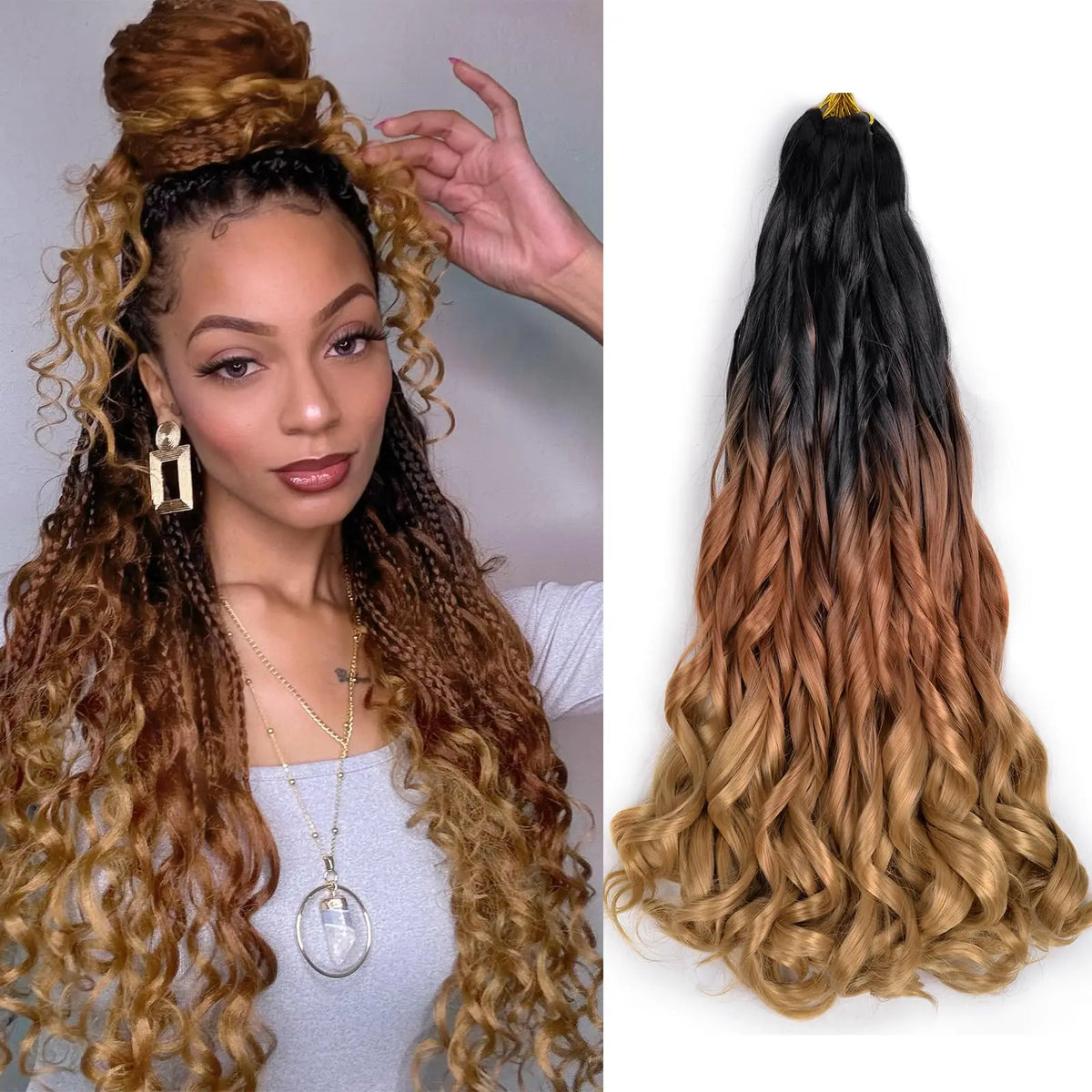 French Curl Braiding Hair 22 Inch Curly Braiding Hair Pre Stretched Bouncy Crochet Hair Loose Wavy Synthetic Hair Extensions