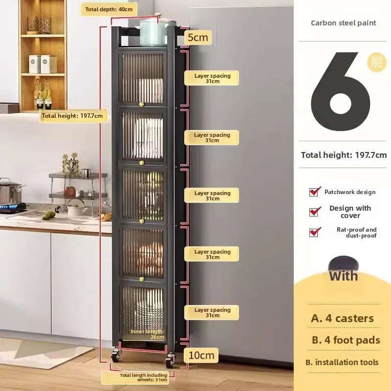 Multi-functional Kitchen Shelf Floor-to-ceiling Shelf Locker Microwave Pot Oven Cabinet Storage Rack with Cabinet Door