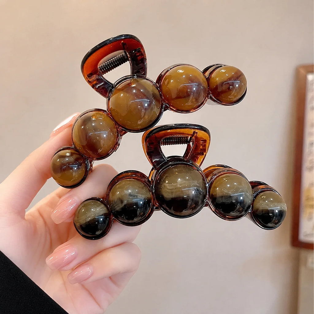 Vintage Beaded Hair Claw Clip Bubble Ball Gradient for Women Elegant Brown 11CM Large Acrylic Hair Claws French Hair Accessories