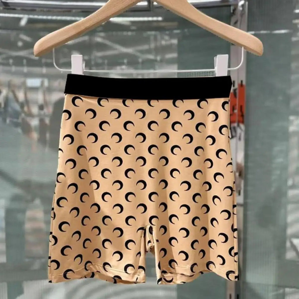 Summer Women Color Block Sports Shorts Ice Silk Moon Print High Street Casual Shorts Elastic Waist Slim Fit