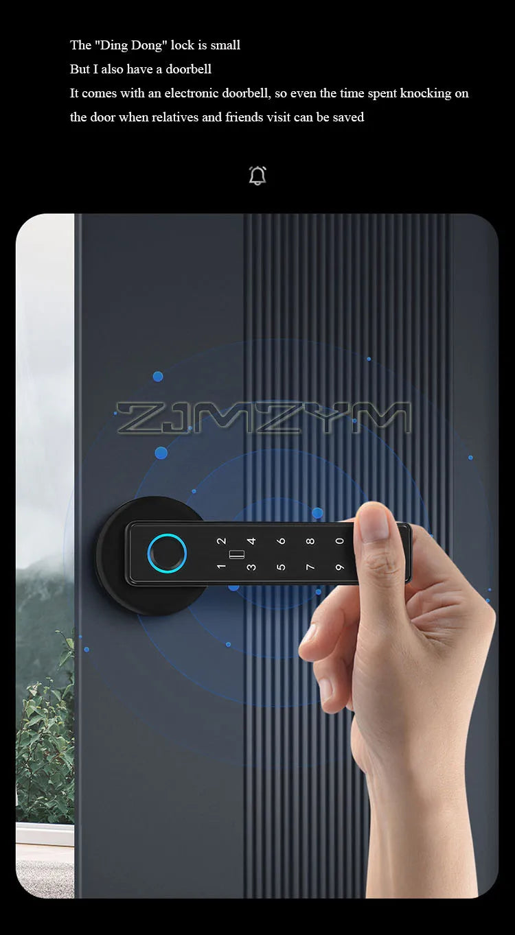 Tuya Smart Fingerprint Lock Financial Level Electronic Indoor Lock Handle Lock Support Password/Key/Bluetooth/APP Remote Unlock