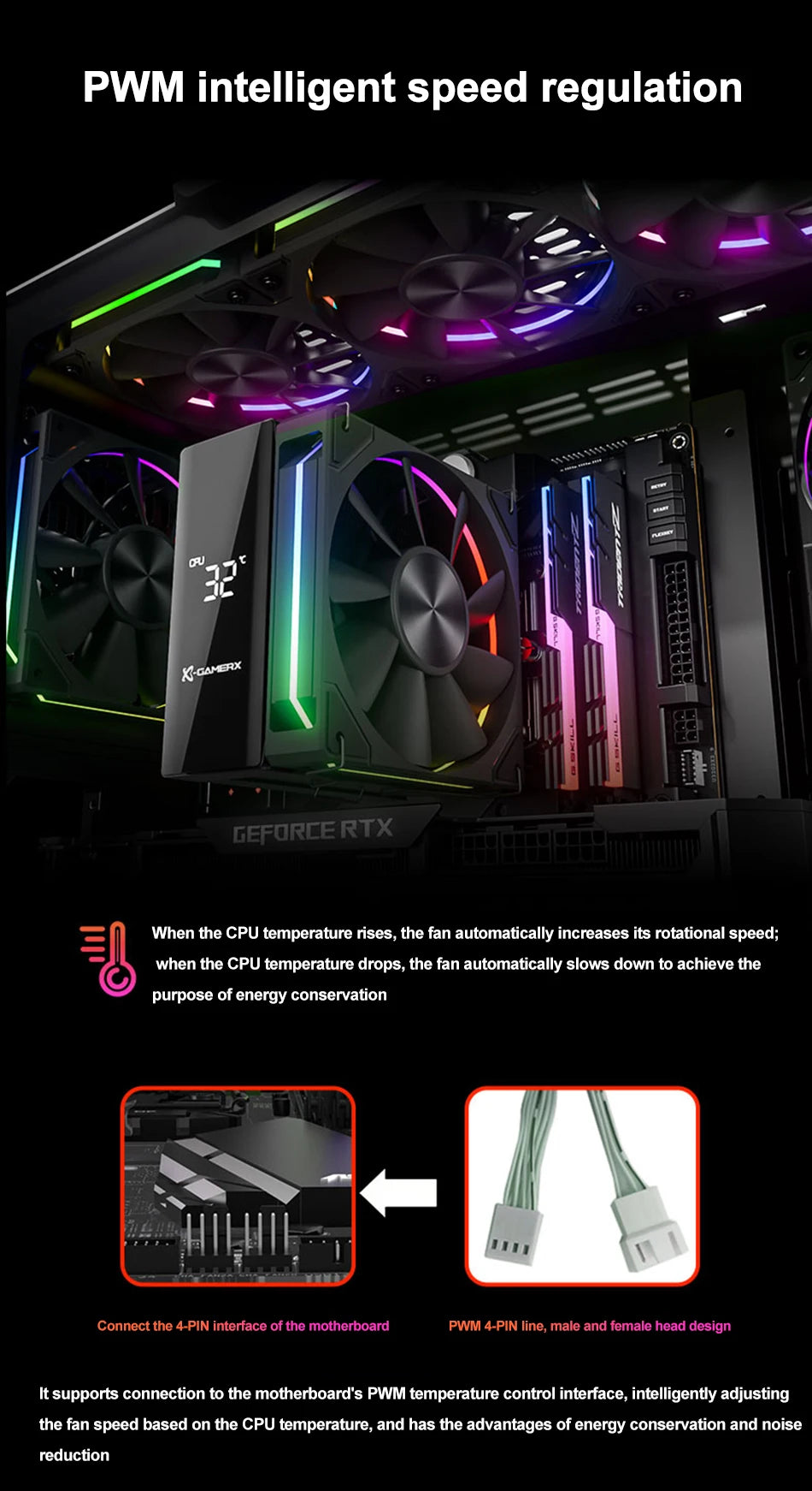 Power Train X-GAMERX PRISM 8RS ARGB Fan 800-1800RPM CPU Cooling Fan PWM Quiet Integrated Building Block Case Fan
