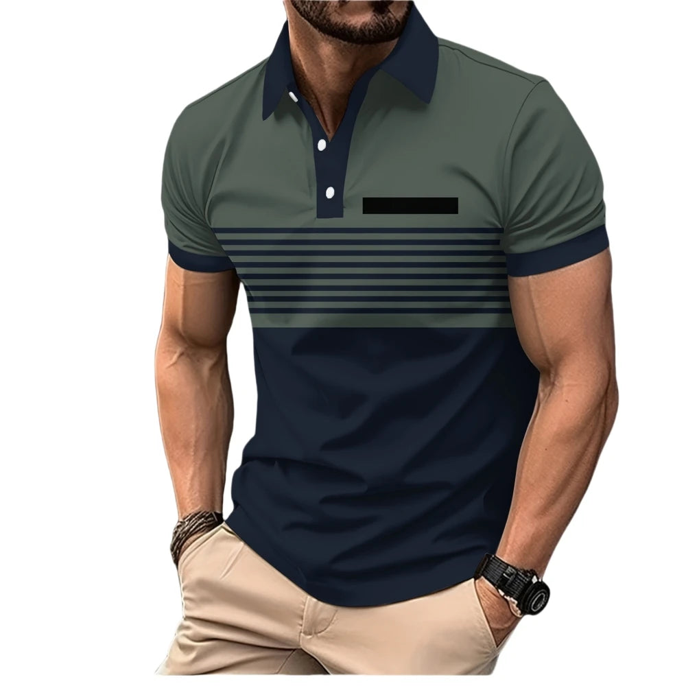 Summer T Shirts for Men 2024 Short Sleeve Men's Clothing Collar 3D Printing Plain Shirt Striped Polo Tees Fashion Pullover Tops