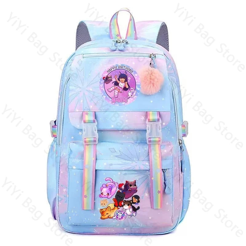 Aphmau Backpack Cartoon Fashion Lightweight Student School Bag Boys Girls Durable Nylon Large Capacity Travel Backpacks Gift