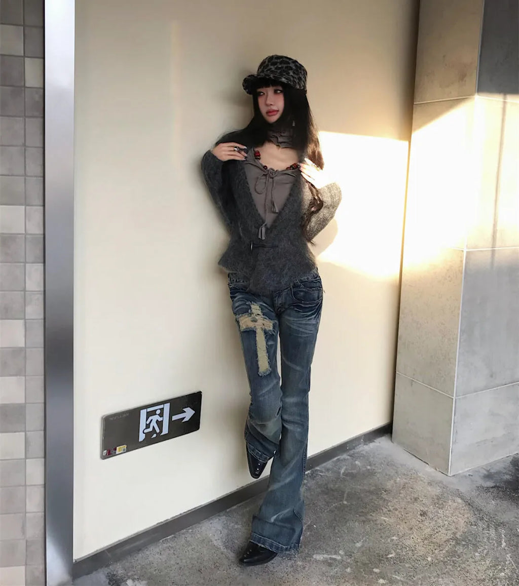 Tonngirls 2000s Japanese Jeans Pants Women Low Waist Denim Pant Streetwear American Retro Y2k Trousers Jeans Slim E-girls Jeans