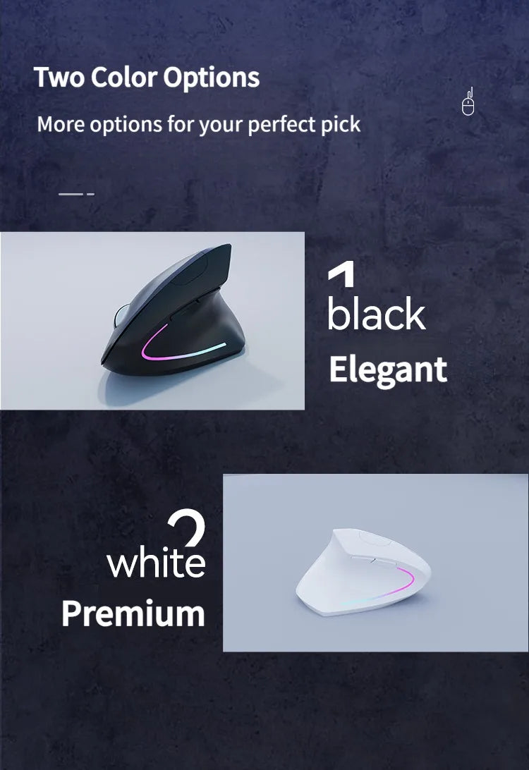 NexusClick Dual Mode Ergonomic Vertical Mouse,Rechargeable/AA Battery Powered,Adjustable DPI Mute Buttons RGB Mouse for Computer