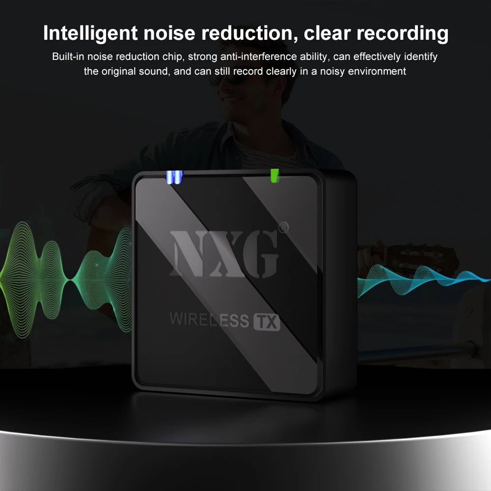 Factory Direct NXG Wireless Lavalier Microphone 1‑to‑1/2 Dual Transmitter Lapel Mic Noise Cancelling 360° Pickup For Smartphone Camera Vlogging Live Broadcast