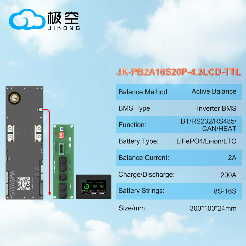 JIKONG V19 Smart BMS 8S-16S 200A Li-ion/ Lifepo4/ LTO Battery Household Energy Inverter BMS Active Balancer 2A JK-PB2A16S20P