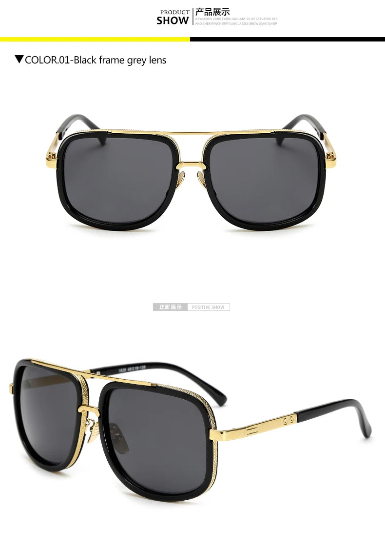 New Fashion Big Frame Sunglasses Men Square Metal Sun Glasses Women Retro Sun Glasses Vintage High Quality