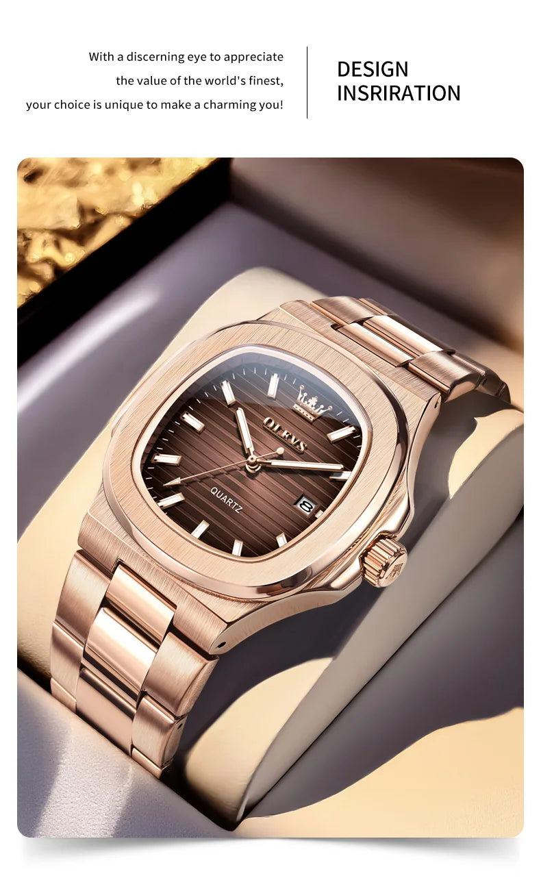 OLEVS Men Watch 3696 Fashion Trend Original Watch Luxury Square Calendar Waterproof Luminous Simple Business Men Quartz Watch