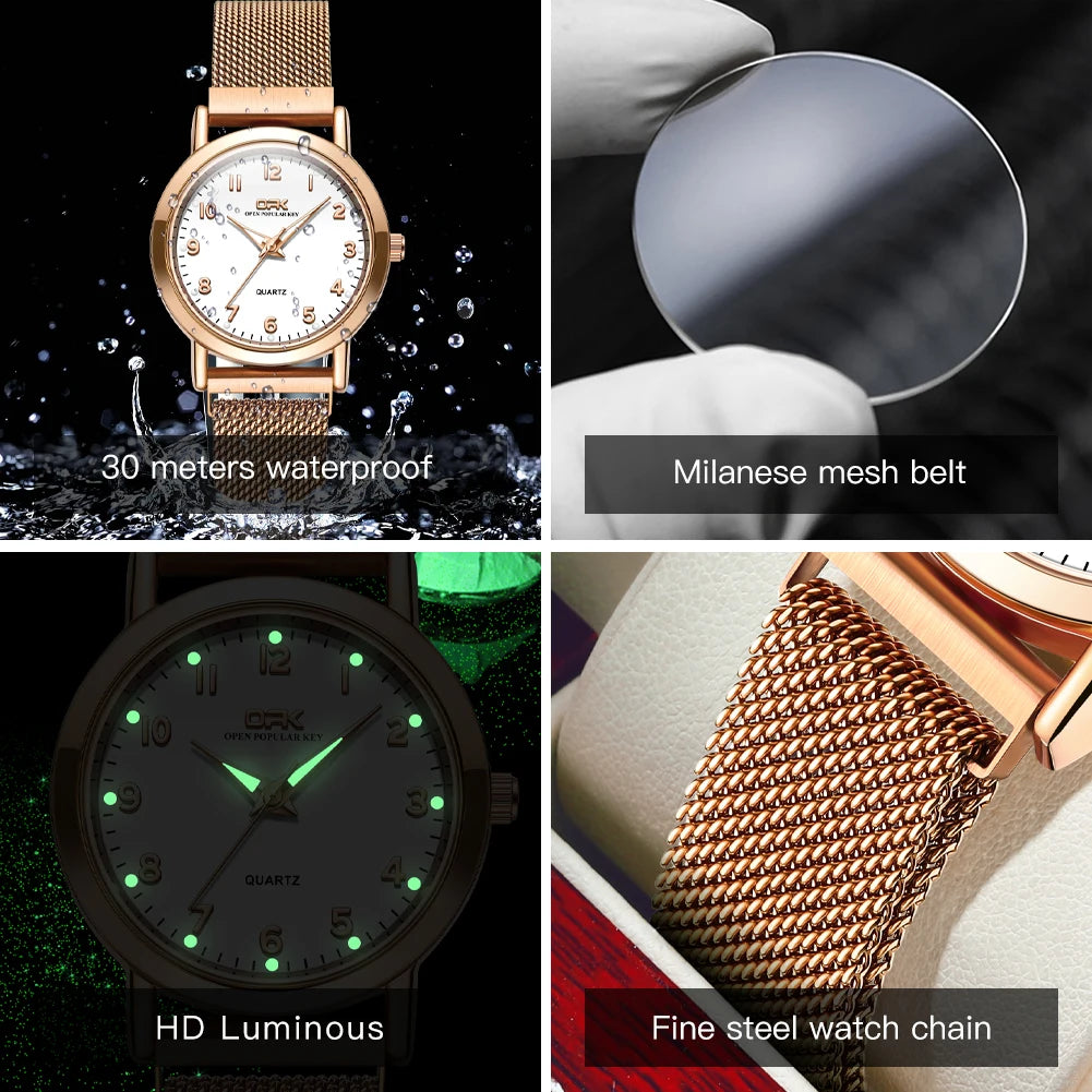 OPK 8115 Women Watch Fashion Business Simple Stainless Steel Mesh Belt Waterproof Luminous Women Watch Elegant Dress Women Watch