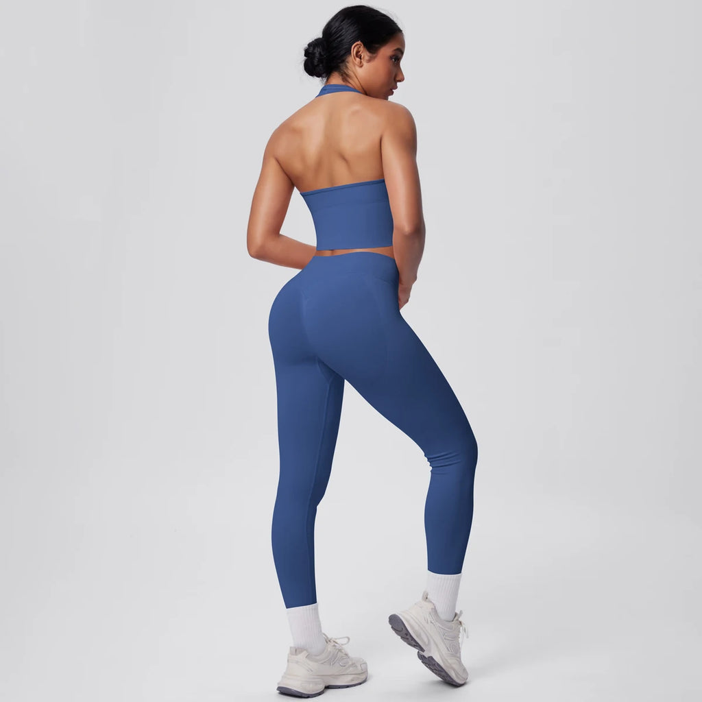 Rooftrellen 2PCS/set Women Gym Sports Yoga Set Breathable Shockproof Workout Top Backless Bra Push Up Fitness Pants Yoga Set