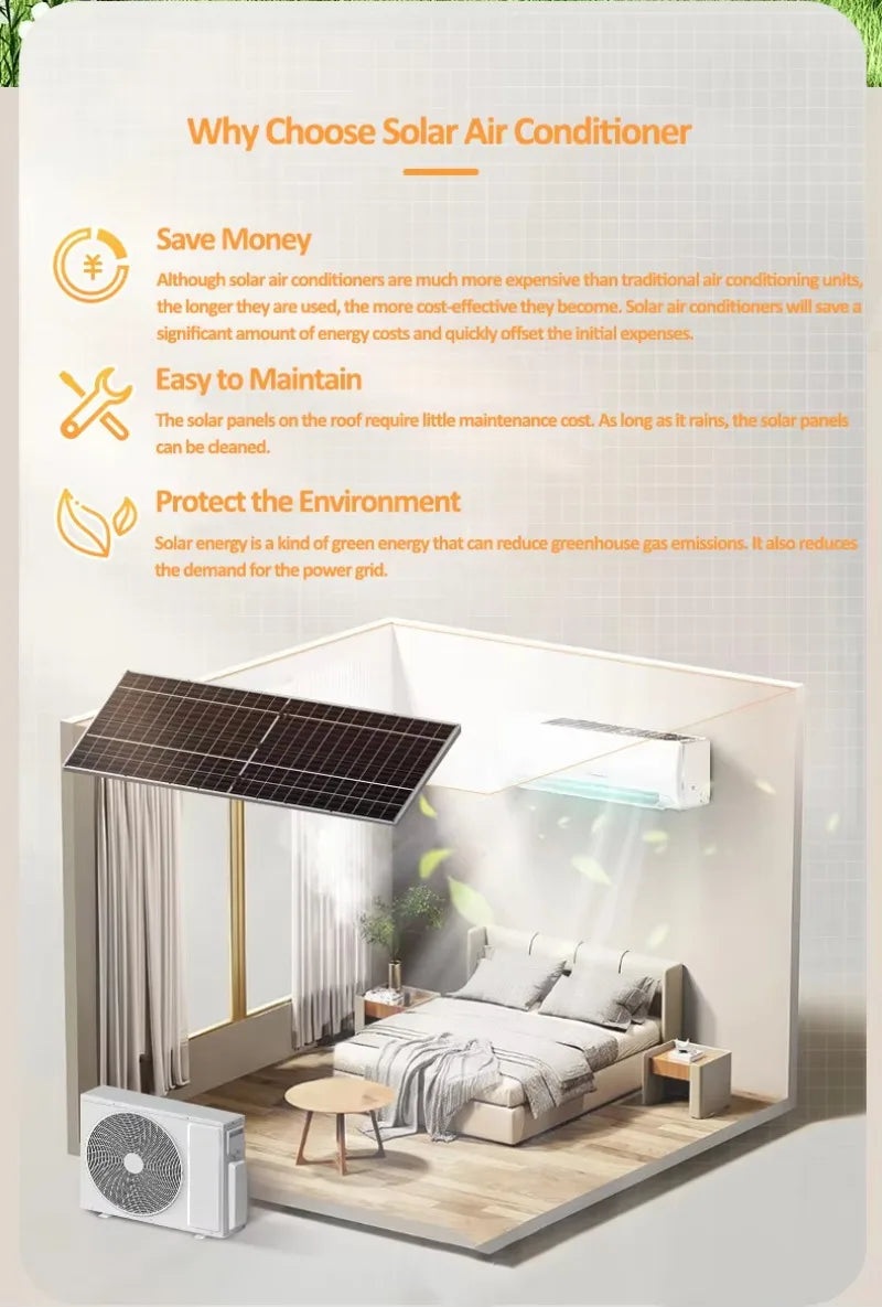 Home Split Solar Air Conditioning System, 12000BTU High Efficiency DC Solar Cooling Unit with Battery