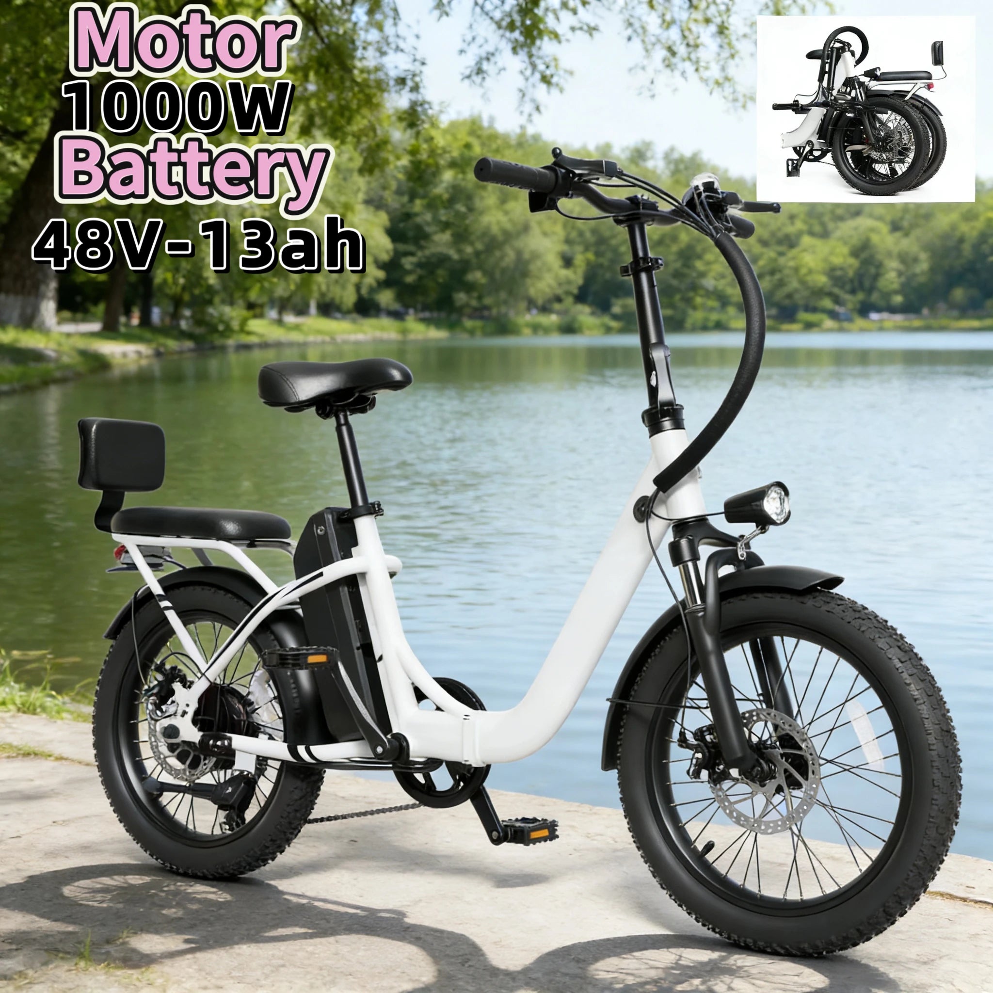 20-inch foldable parent-child riding E-BIKE. 48V13AH removable battery electric scooter, 1000W brushless motor electric bicycle