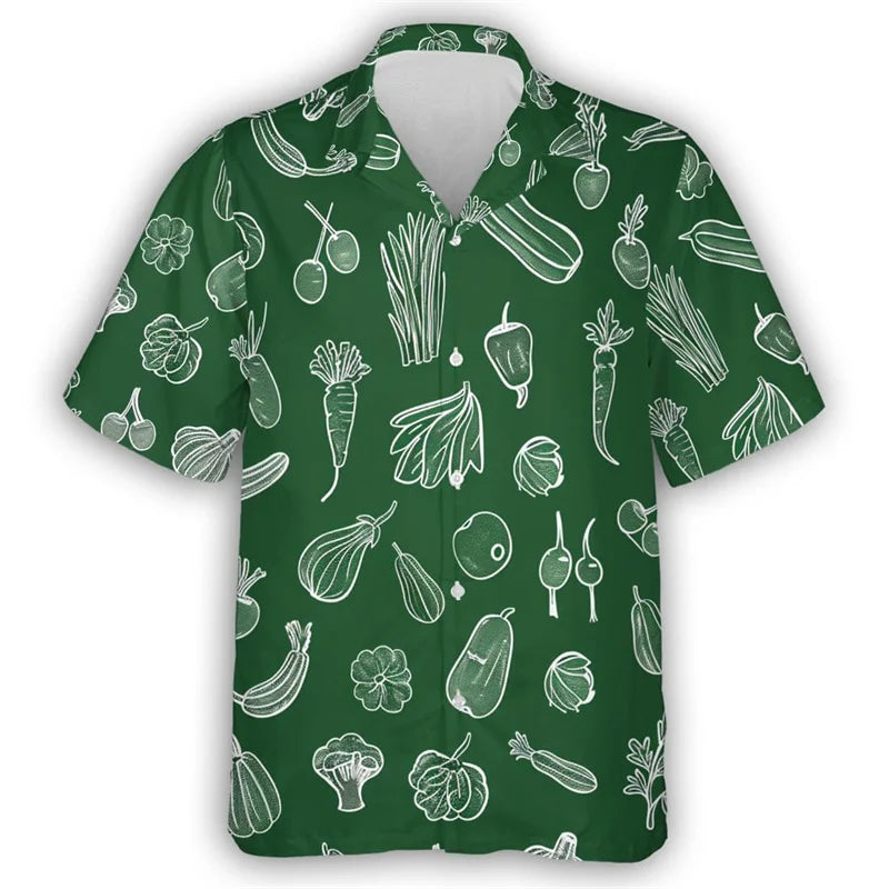 Pepper Tomato Carrot Graphic Hawaiian Shirt For Men Green vegetables 3D Printed Aloha Shirts Leisure Blouses Street Lapel Tops