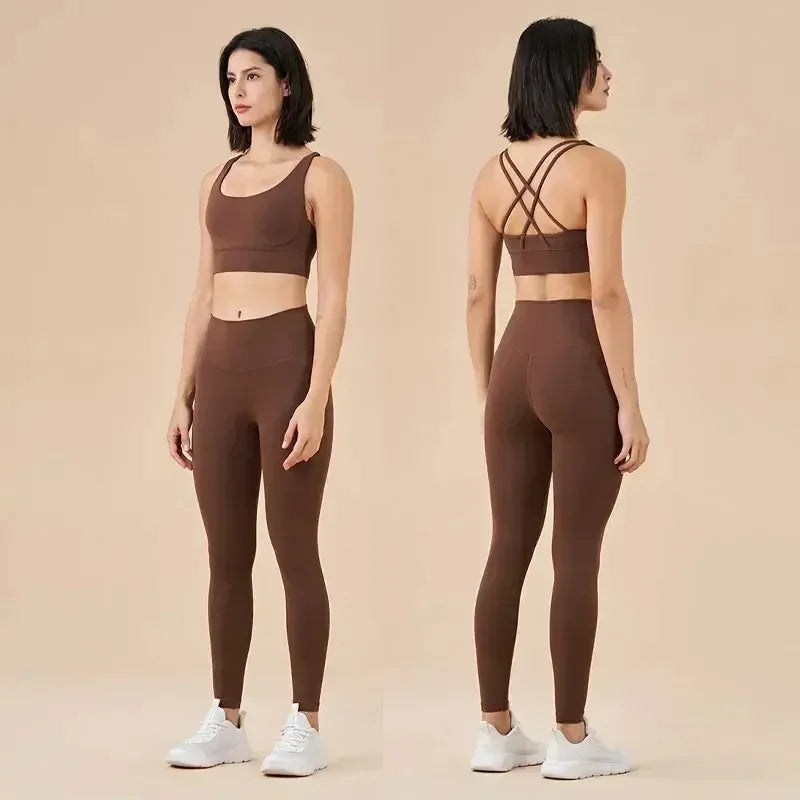 Women's 2 Piece Sports Set - High Waist Booty-Lifting Leggings with Back Pocket & Sports Bra Yoga/Gym/Running Workout Outfit