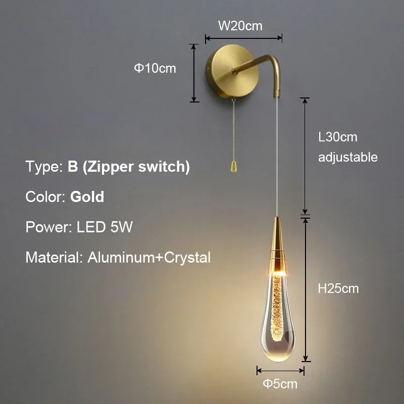 Modern Home Decoration Small Wall Light Nordic Luxury Crystal Creative Living Room Wall Decoration Water Droplet Wall Lamps