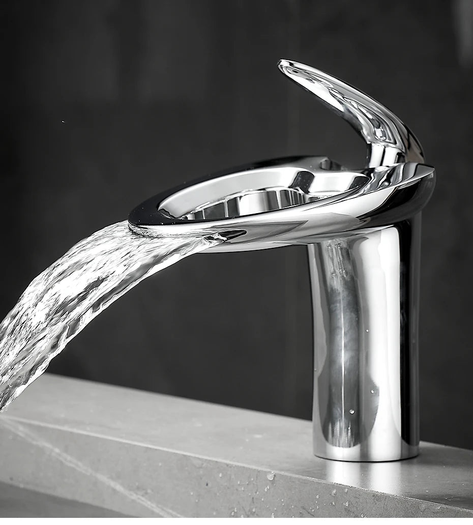 Black Basin Faucets Waterfall Bathroom Faucet Single handle Basin Mixer Tap Bath Faucet Brass Sink Water Crane Silver 855964