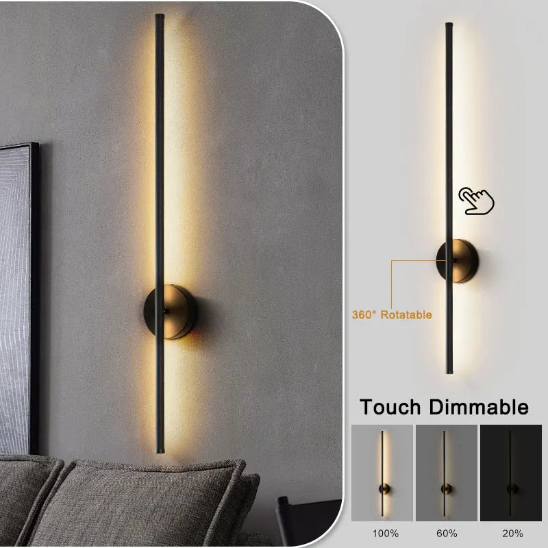 Nordic LED Wall Lights with Touch Dimmable Switch Black 40/55/60/80/100cm Interior LED Wall Lamps Wall Sconce Lighting Fixtures