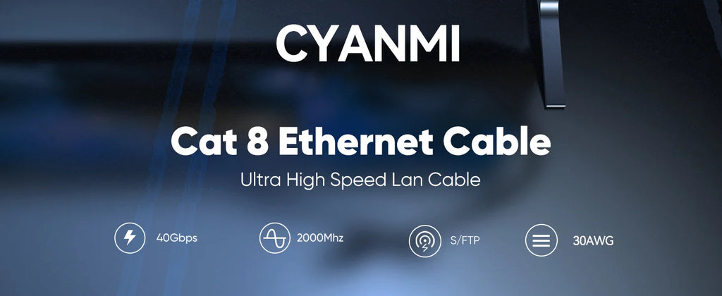 CYANMI Cat 8 Ethernet Cable 2000MHz 40Gbps High-Speed Nylon Braided RJ45 Network LAN Patch Cord for Indoor And Outdoor Use