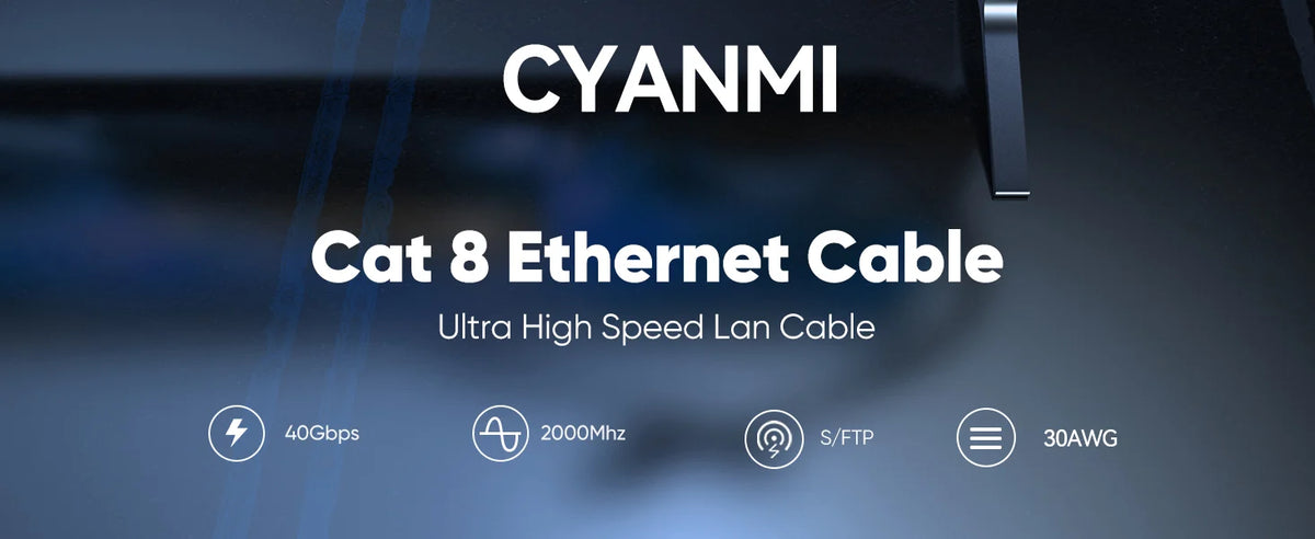 CYANMI Cat 8 Ethernet Cable 2000MHz 40Gbps High-Speed Nylon Braided RJ45 Network LAN Patch Cord for Indoor And Outdoor Use