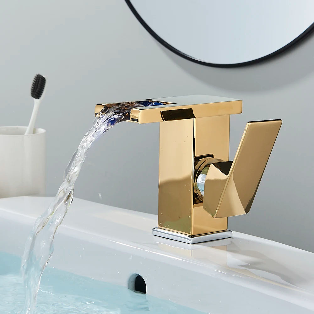 LED Black Basin Faucet Tall And Short Tap Bathroom Single Handle Cold and Hot Water Flow Produces Electricity