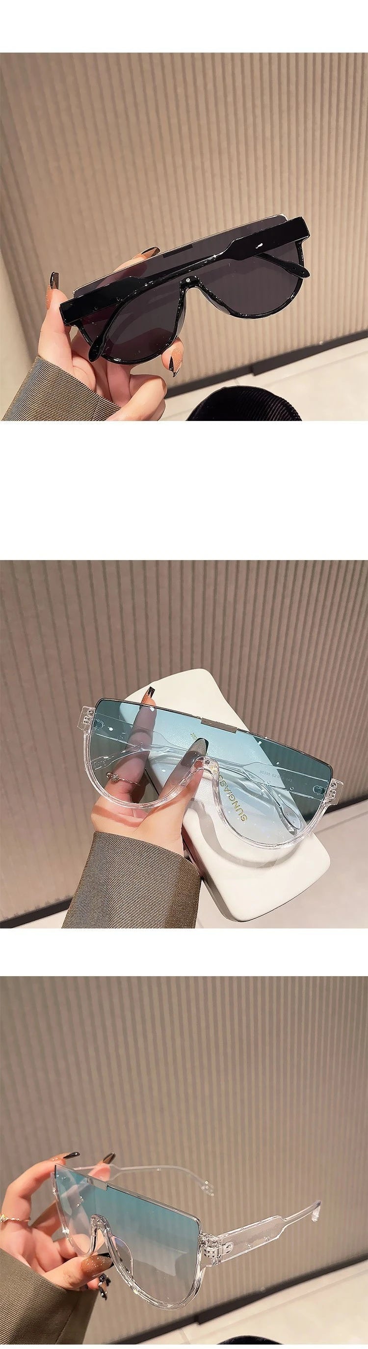 KAMMPT Vintage Semi-round Sun Glasses Women Fashion Monoblock Outdoor Goggle Shades Ins Trending 2024 New Design Sunglasses