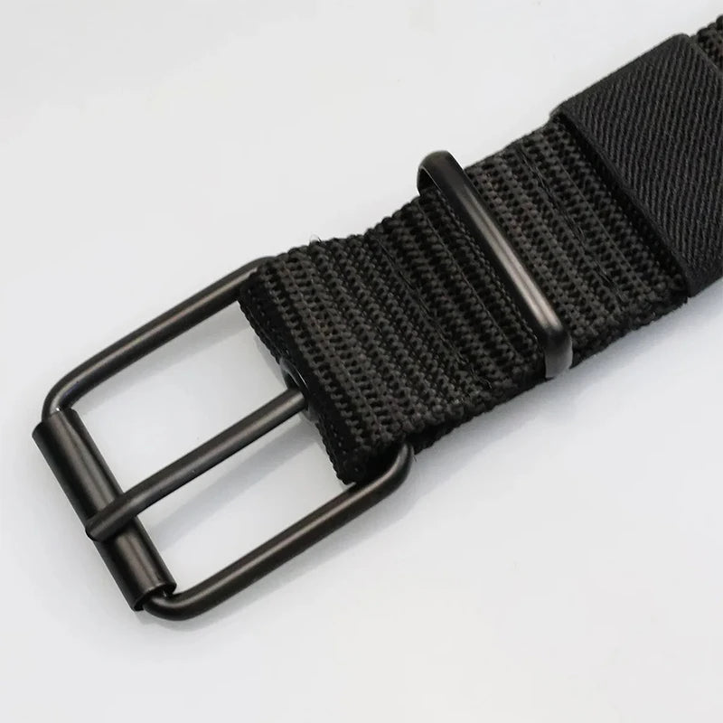 Men's Belt Porous Canvas Pin Buckle Leather Belt Outdoor Sports Tactics Belt Women's Trendy Eyelet Belt with Jeans Belt Women