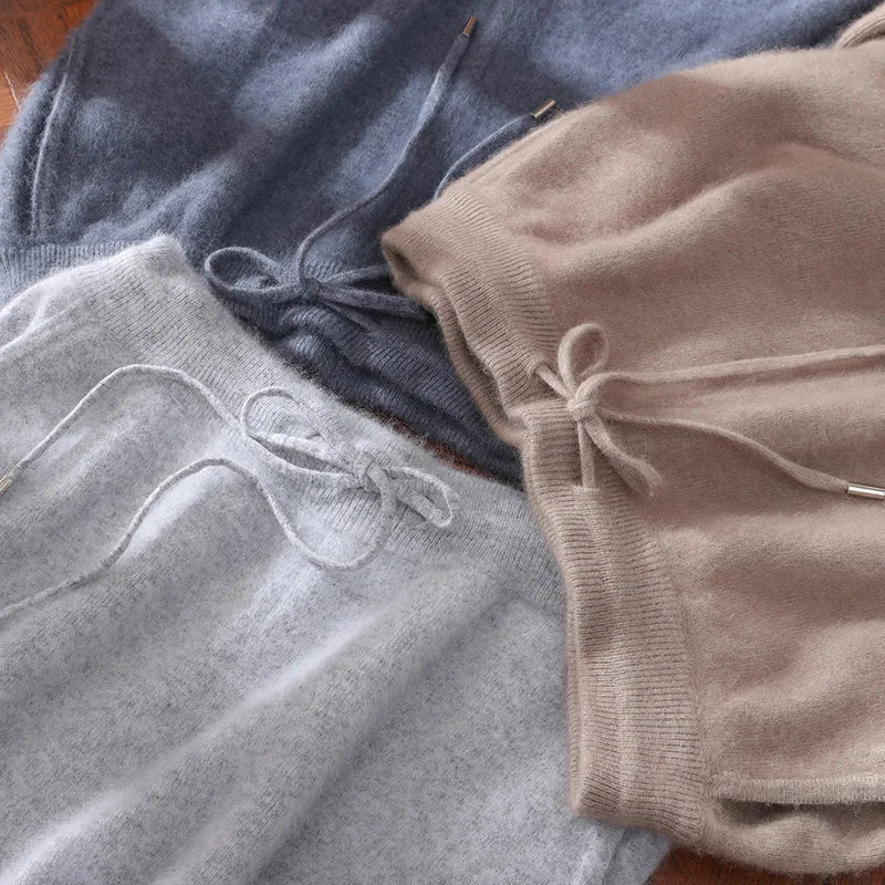 100% Mink Cashmere Pants Autumn Winter New Men' Elastic Waist Cashmere Pants Youth High-End Warm Outside Leggings Thick Casual