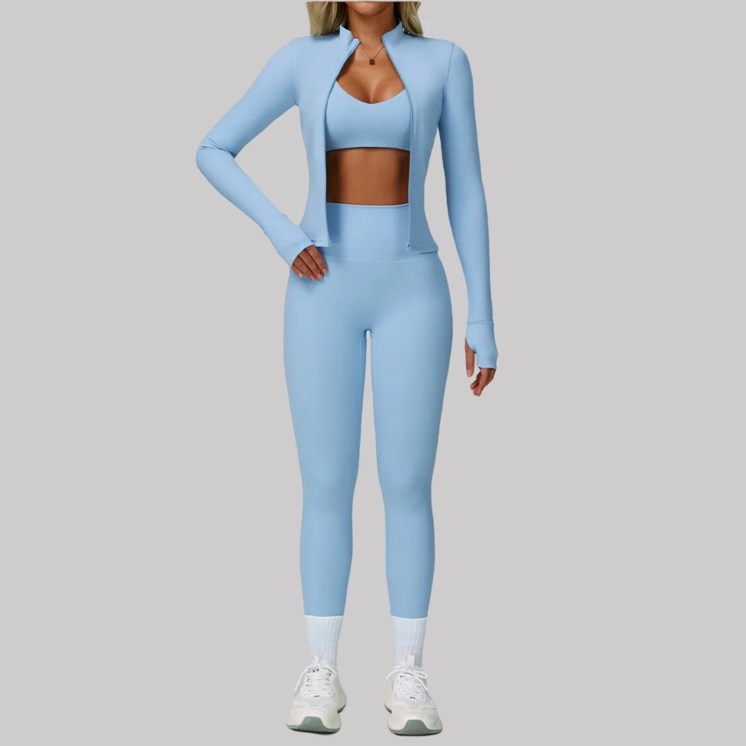 3PCS Women's Yoga Set Peach Hip Sports Jacket Shorts Fitness Set Tight Sports Bra Pants Set Workout Gym Leggings Sports Yoga Set