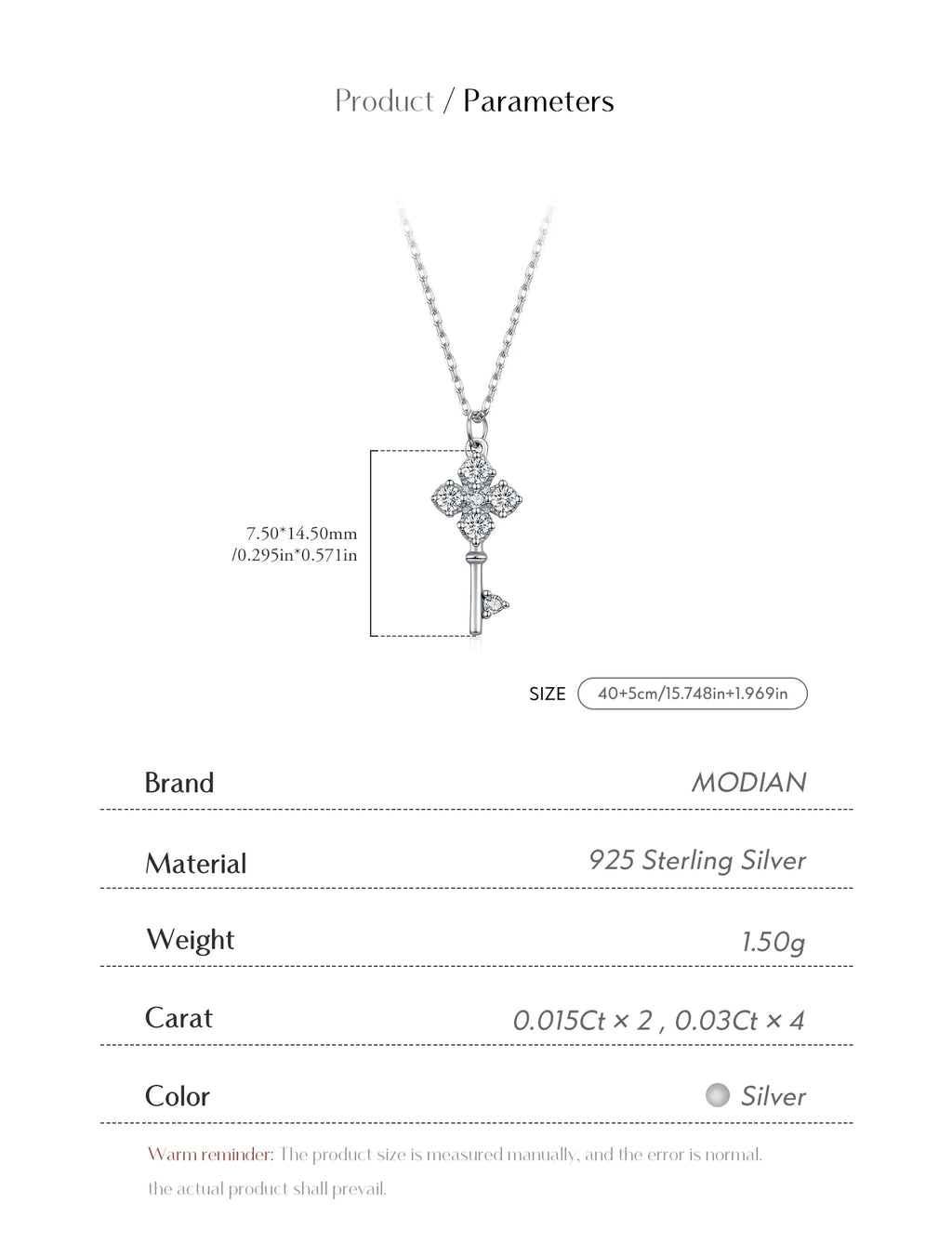 MODIAN D Color Moissanite Four Leaf Clover Key Pendant Necklace 925 Sterling Silver Lab Diamond Chain Fine Jewelry For Women