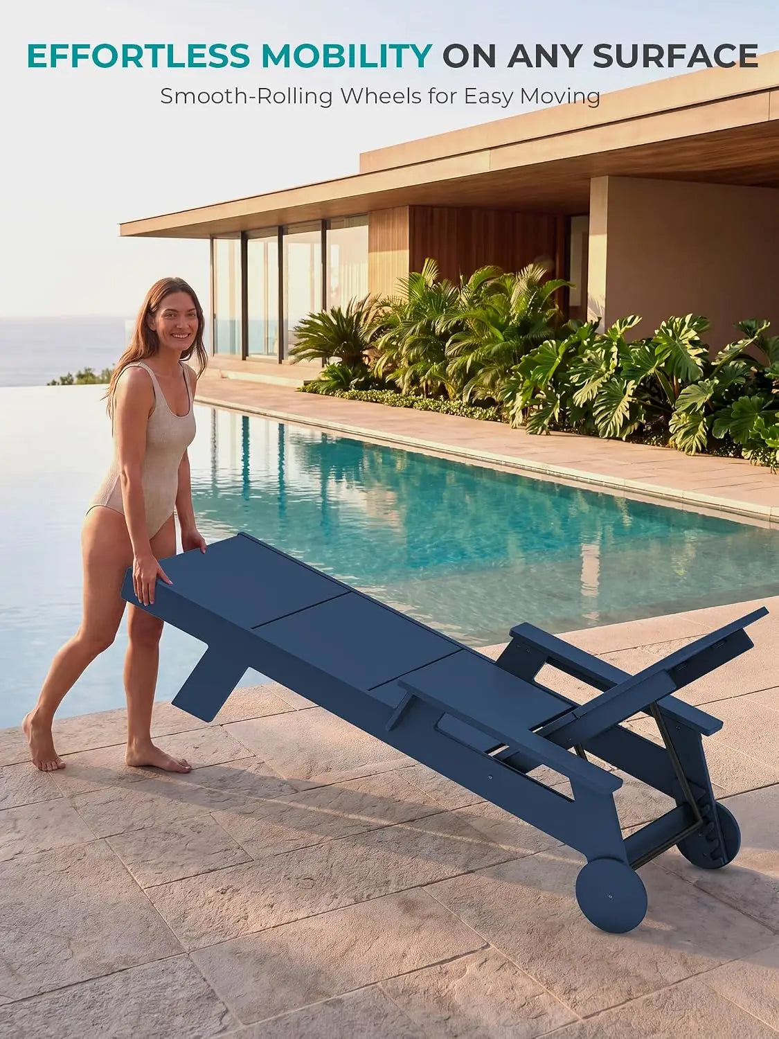 Oversized Outdoor Chaise Lounge HDPE Adjustable 5-Position Backrest Pool Patio Recliner, Customized