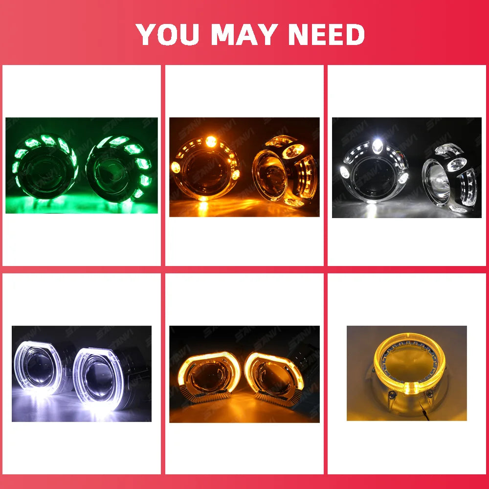 SANVI 110W F50 3.0 Bi LED Lenses with LED Angel Eyes Shrouds for Headlights Hella G5 3R Projector LHD RHD Car Light Retrofit