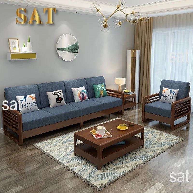 New Design Living Room High End Wholesale Customization Home Furniture Set Modern Solid Wood Frame Fabric Sectional Wooden Sofa