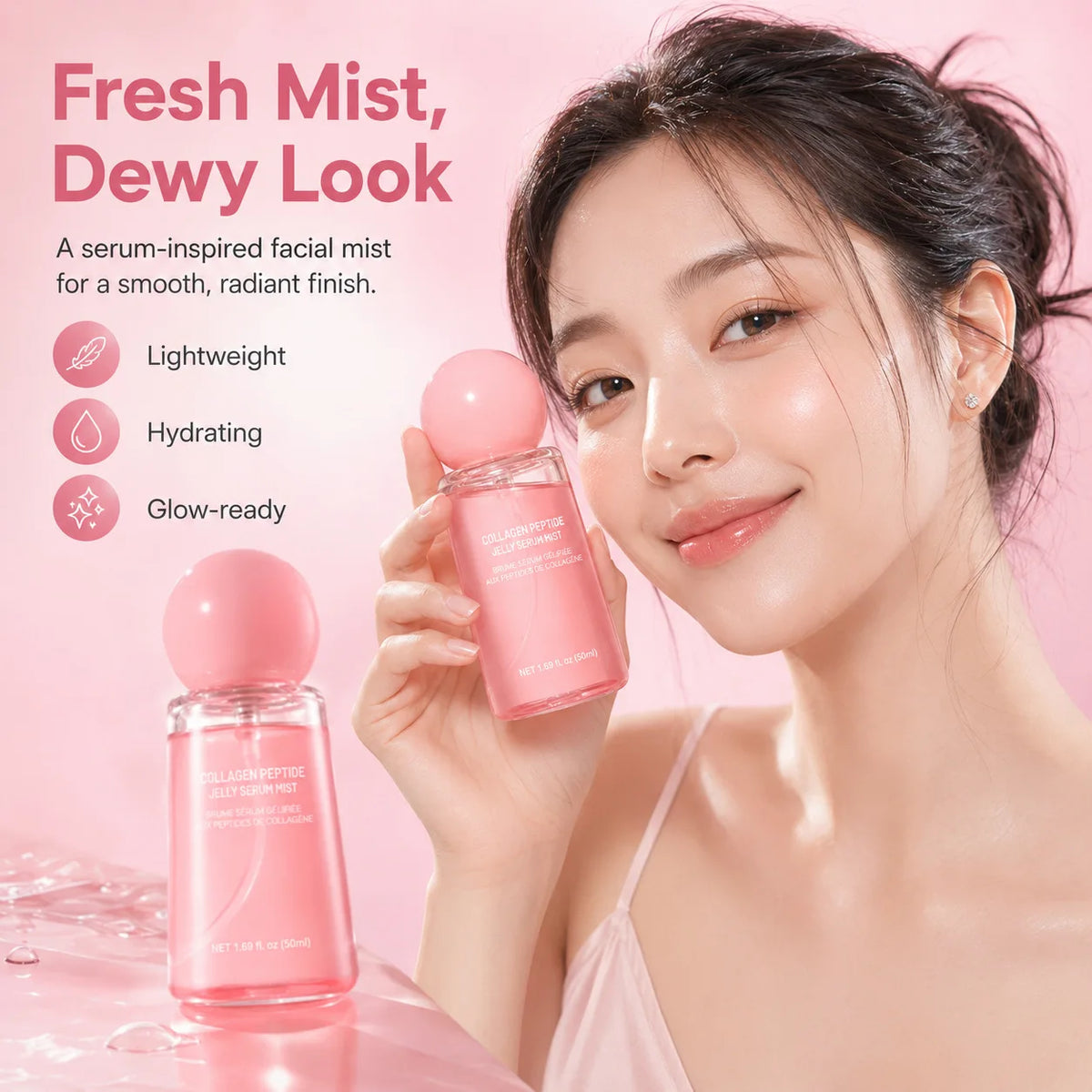 Collagen Peptide Jelly Serum Mist Plumping Smoothing Dry Skin Brighten Firming Deep Hydrating Spray Serum with Collagen Peptides