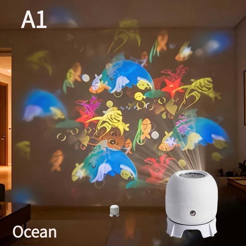 LED Ocean Projector Light 360° Rotating Dynamic Night Light USB Powered Ambient Lamp Decorative Lighting For Game,Living Room.